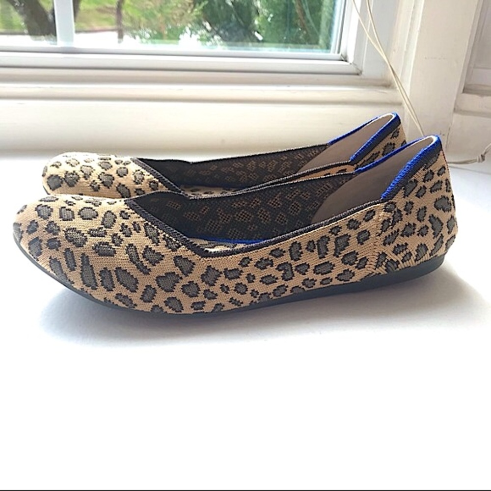 Rothy's Leopard Print Flats with Blue Trim - Picture 3 of 10